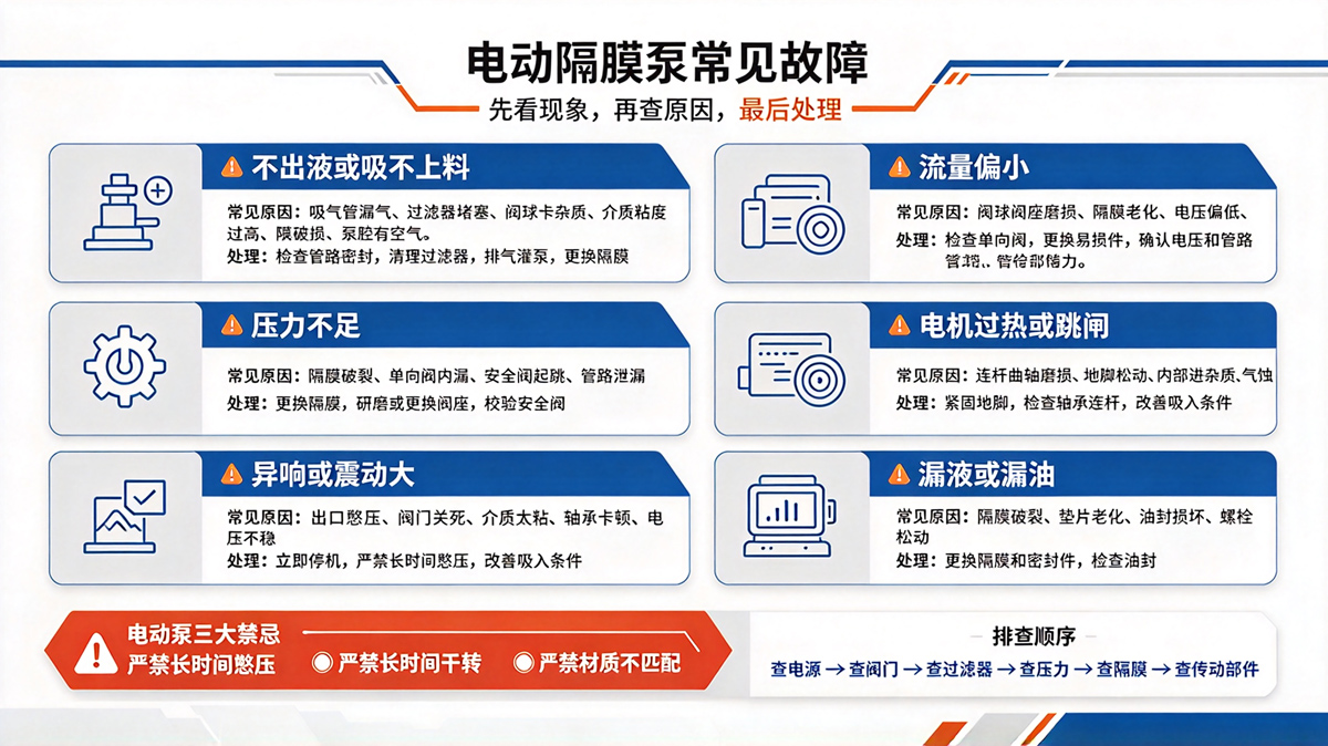 电动隔膜泵常见故障 电动隔膜泵常见故障