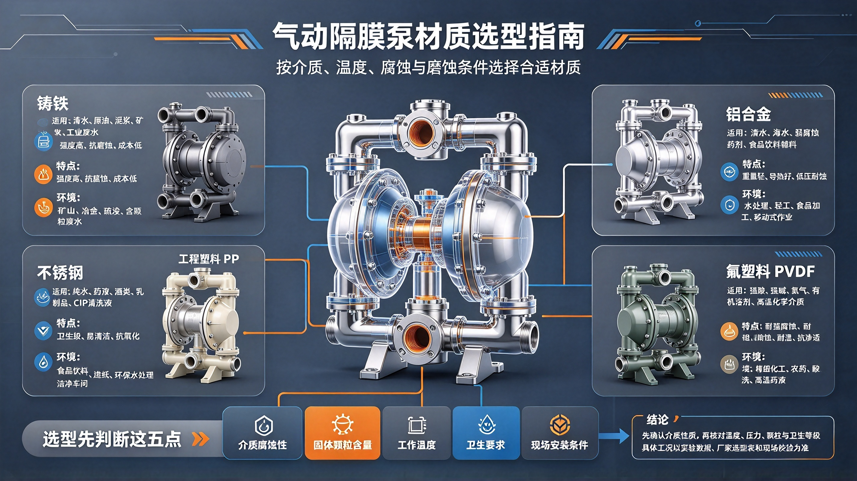 不同材质气动隔膜泵适用环境图 不同材质气动隔膜泵适用环境图